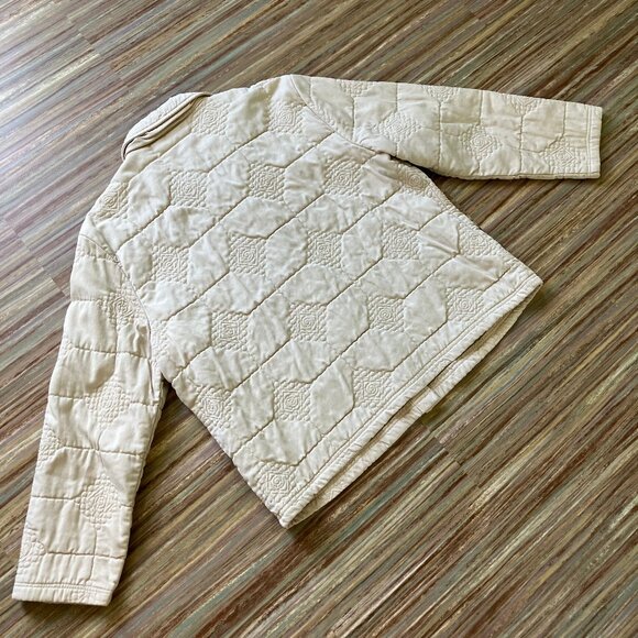 Essentials Quilted Chore Coat Jacket Neutral Beige Embroidered Cotton Plus Size - Picture 6 of 7